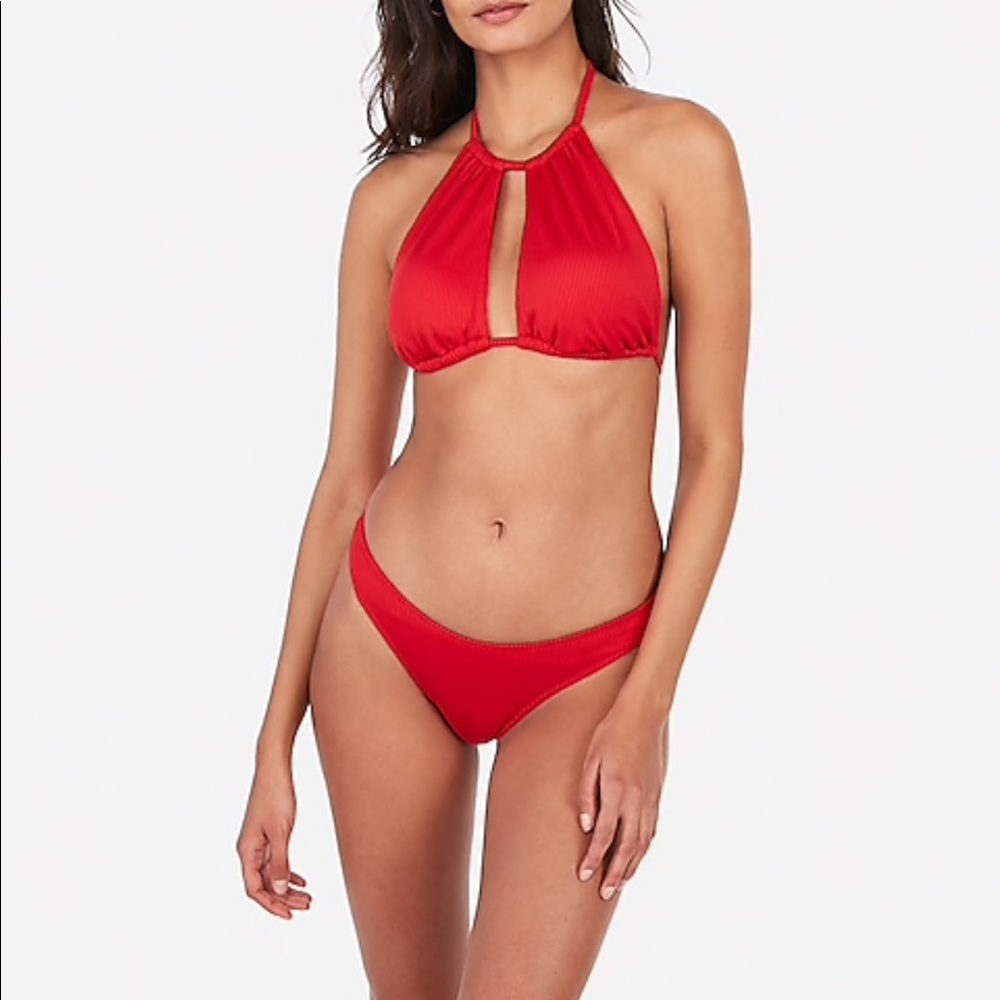 Express red halter bikini. Small bottom. Xs top